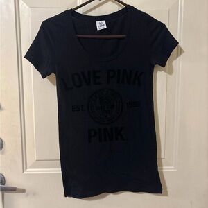 PINK Victoria's Secret Black 'Love PINK' Short Sleeve Scoop Tee